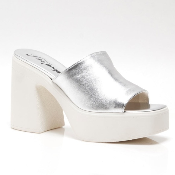 NIB Free People Zoe Platform Metallic Silver Chunky Slide Sandals Sz 39.5 - Picture 2 of 16